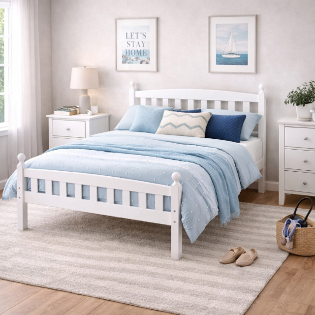 Wholesale Beds Florence Wooden Bed Frame Rubberwood Double White - image 1