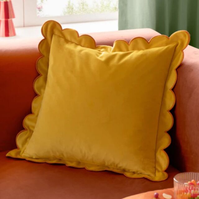 Furn Lil Scallop 45 x 45cm Feather Filled Cushion Velvet-Lemon - image 1