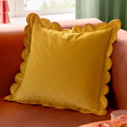 Furn Lil Scallop 45 x 45cm Feather Filled Cushion Velvet-Lemon - thumbnail 1