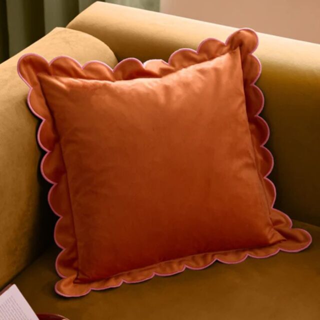 Furn Lil Scallop 45 x 45cm Feather Filled Cushion Velvet-Orange - image 1