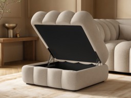 SOLACE+CO Halle Channel Tufted Loveseat with Storage Footstool Beige Chenille - thumbnail 5