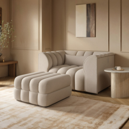 SOLACE+CO Halle Channel Tufted Loveseat with Storage Footstool Beige Chenille - thumbnail 1