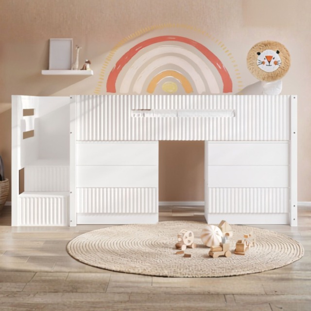 Flair Luca Mid Sleeper with 3 Drawers Chest Pair White Ribbed - image 1