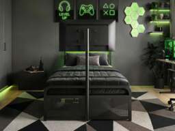 Recoil Panther Metal TV Bed with Storage and LED Headboard Black Metal Single - thumbnail 2