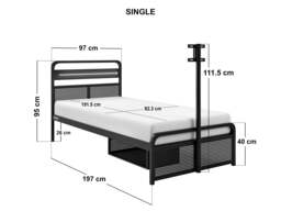 Recoil Panther Metal TV Bed with Storage and LED Headboard Black Metal Single - thumbnail 5