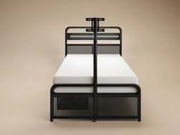 Recoil Panther Metal TV Bed with Storage and LED Headboard Black Metal Single - thumbnail 4