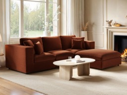 SOLACE+CO Asher 4 Seater Sofa with Reversible Footstool Burnt Orange Chenille - thumbnail 2