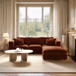 SOLACE+CO Asher 4 Seater Sofa with Reversible Footstool Burnt Orange Chenille - thumbnail 1