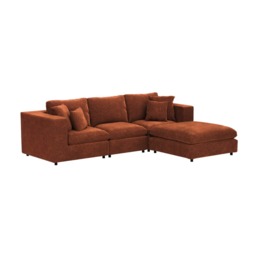 SOLACE+CO Asher 4 Seater Sofa with Reversible Footstool Burnt Orange Chenille - thumbnail 5