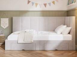 Flair Harley Boucle Corner Bed Frame with Storage Drawers Beige - thumbnail 3