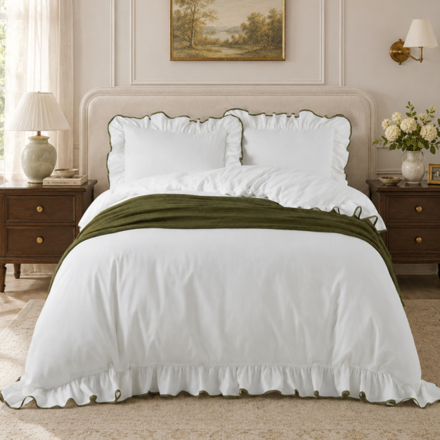 Wylder Blousey Cotton Ruffle Duvet Cover Set-Olive-Single - image 1