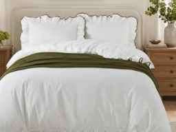 Wylder Blousey Cotton Ruffle Duvet Cover Set-Olive-Single - thumbnail 2