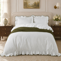 Wylder Blousey Cotton Ruffle Duvet Cover Set-Olive-Single - thumbnail 1