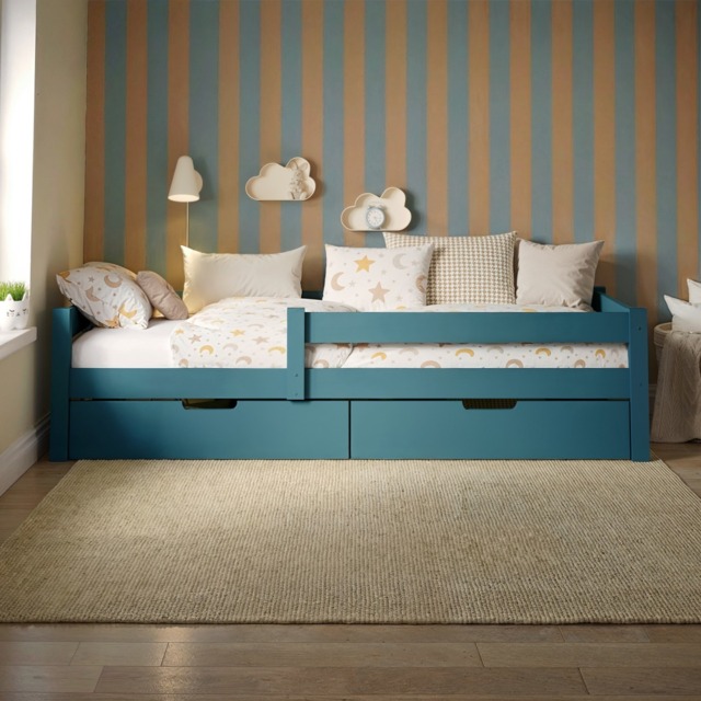 Flair Milo Single Bed with Storage Pine Petrol Blue - image 1