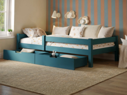 Flair Milo Single Bed with Storage Pine Petrol Blue - thumbnail 3