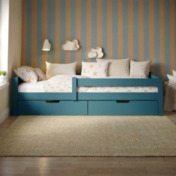 Flair Milo Single Bed with Storage Pine Petrol Blue - thumbnail 1