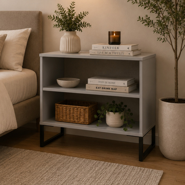 " Welcome Furniture Diego Double Open Midi Bedside Table-Dusk Grey" - image 1