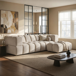 SOLACE+CO Jenson 4 Seater Cloud Bubble Sofa with Footstool Beige