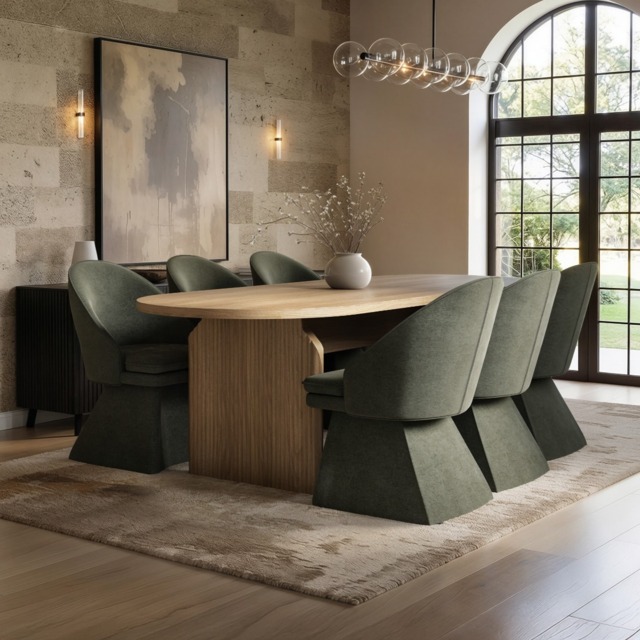 "SOLACE+CO Varm Oak Extendable Table & Aiko Green Chairs Dining Set 6 Chairs " - image 1