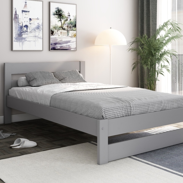 Noomi Tera Solid Wood Small Double Bed Grey (FSC-Certified) - image 1