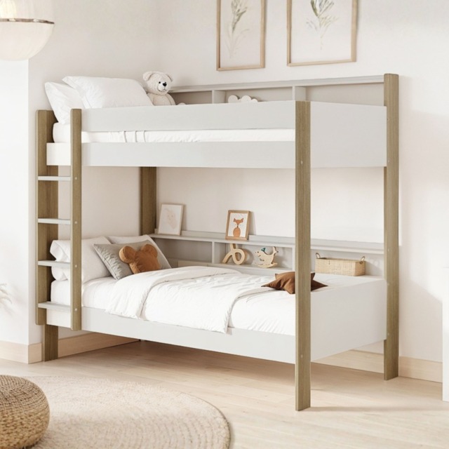 Noomi Bodie Solid Wood Storage Bunk Bed White & Oak (FSC-Certified) - image 1