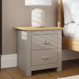 GFW Lancaster 2 Drawer Bedside Table - Grey - thumbnail 1