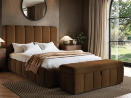 SOLACE+CO Emilie Ribbed Ottoman Double Bed Brown Velvet - thumbnail 5