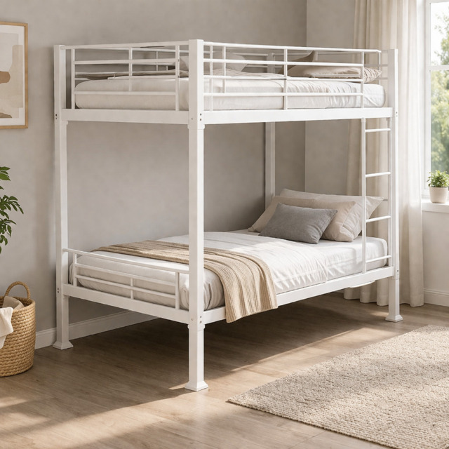 Wholesale Beds No Bolt Metal Bunk Bed-White-Single - image 1