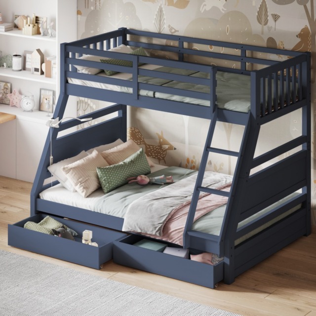 Flair Ollie Triple Bunk Bed with Drawers Navy - image 1