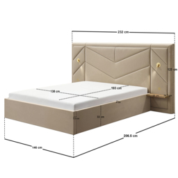 Flair Alice Hotel Ottoman Bed with USB Gold Lights Beige Velvet Double - thumbnail 7