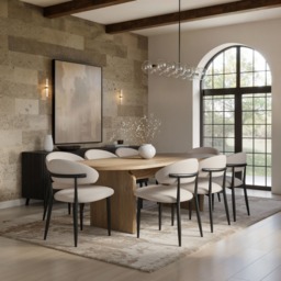 SOLACE+CO Varm & Cyra 4 to 8 Seater Extending Dining Table Set with Beige Chenille Chairs Table + 8 Chairs-Oak