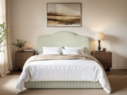 SOLACE+CO Skylynn Cloud Ottoman Bed Striped Woven Fabric Kingsize Green - thumbnail 4