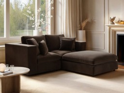 SOLACE+CO Asher 3 Seater Sofa with Reversible Footstool Mocha Velvet - thumbnail 2