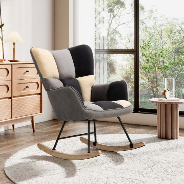 Living & Home Tufted Linen Upholstered Rocking Chair - image 1