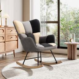 Living & Home Tufted Linen Upholstered Rocking Chair - thumbnail 1