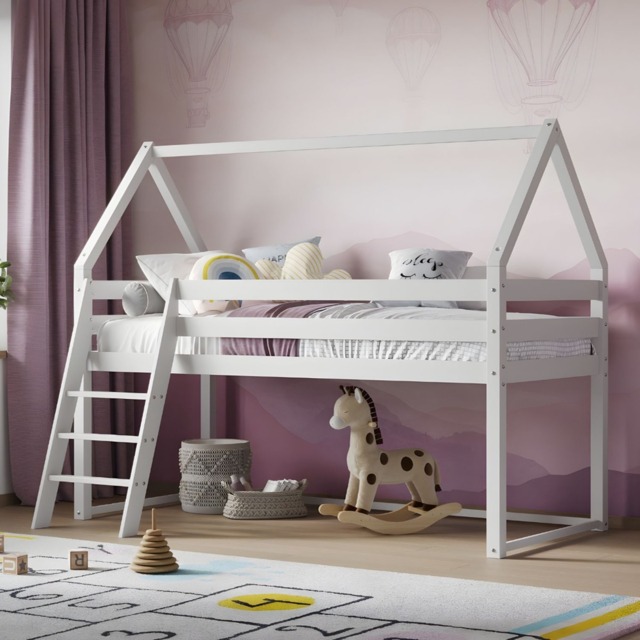 Flair Ellie House Mid Sleeper Bed White Solid Wood - image 1