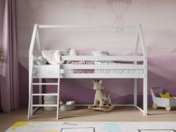 Flair Ellie House Mid Sleeper Bed White Solid Wood - thumbnail 2