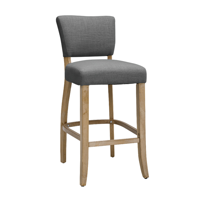 Living & Home Linen Bar Stools Set of 2 with Backrest Rubberwood-Grey - image 1