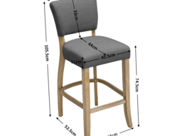 Living & Home Linen Bar Stools Set of 2 with Backrest Rubberwood-Grey - thumbnail 2