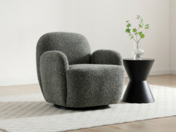 Kyoto Micky Bouclé Swivel Chair Curved Arms Olive - thumbnail 1