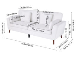 Living & Home 2 Seater Chenille Sofa with Cushions-White - thumbnail 2