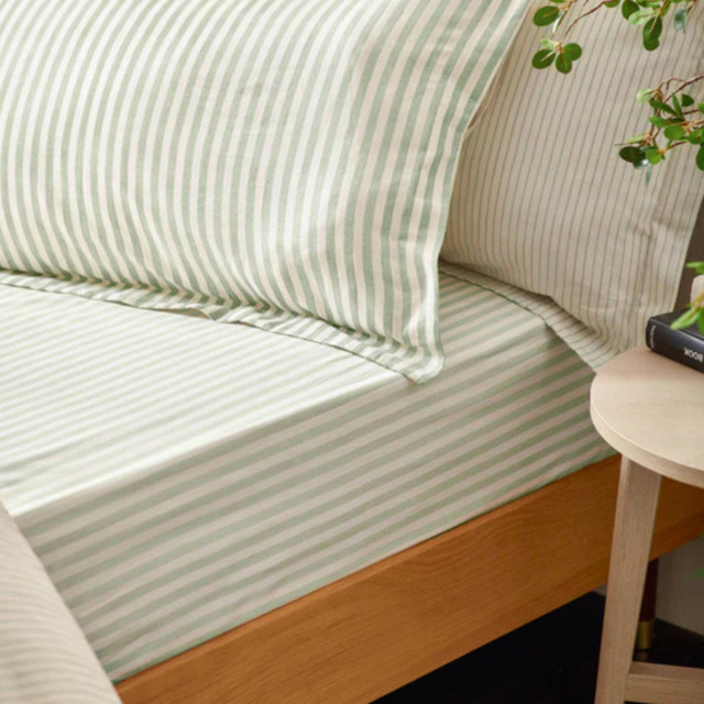 Yard Hebden Stripe Pillowcase Pair 100% Cotton Eucalyptus - image 1