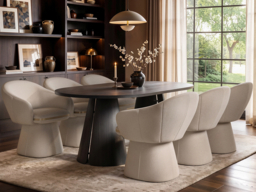 SOLACE+CO Ebony Black Extendable Dining Set with Beige Sylvia Chairs-Table + 6 Chairs - thumbnail 2
