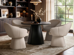 SOLACE+CO Ebony Black Extendable Dining Set with Beige Sylvia Chairs-Table + 6 Chairs - thumbnail 3