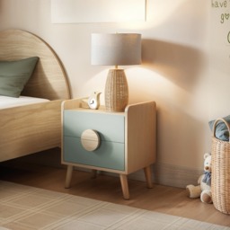 Flair Noah 2 Drawer Bedside Table Sage Green & Oak - thumbnail 1