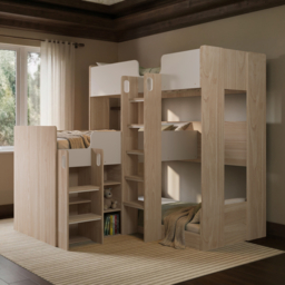 Flair Bode L-Shaped Triple Bunk Bed with Storage Shelves Oak & White
