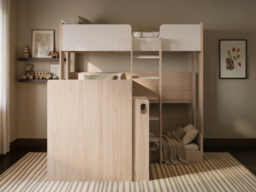 Flair Bode L-Shaped Triple Bunk Bed with Storage Shelves Oak & White - thumbnail 2