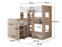 Flair Bode L-Shaped Triple Bunk Bed with Storage Shelves Oak & White - thumbnail 7