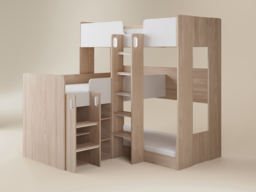 Flair Bode L-Shaped Triple Bunk Bed with Storage Shelves Oak & White - thumbnail 5