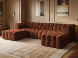 SOLACE+CO Halle Channel Tufted U Shaped Modular Sofa with Storage Footstool Burnt Orange Chenille - thumbnail 2